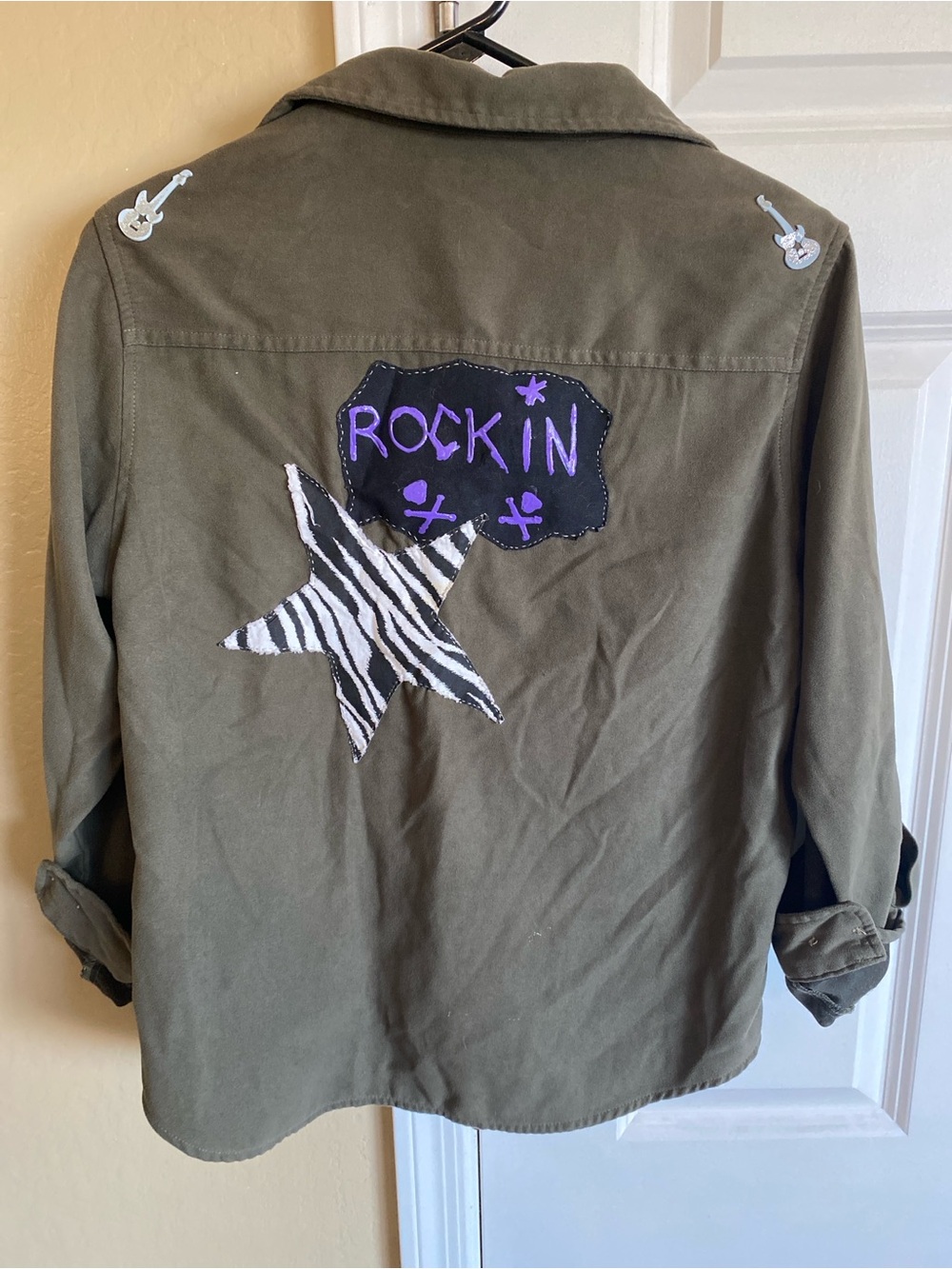 Custom Rockin’ Upcycled Utility Shirt Jacket Petite Medium